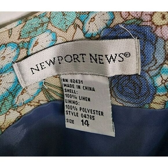 Newport News 100% Linen Women’s Sleeveless Muted Floral Dress Size 14 Feminine - Picture 3 of 5